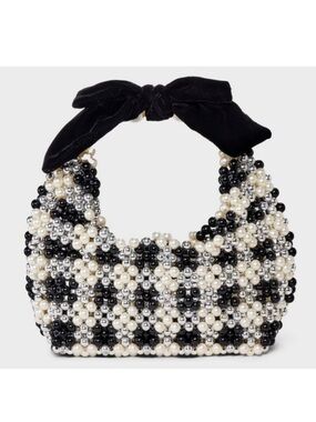 A New Day Beaded Pearl Cluster Bag with Black Velvet Bow NWT!